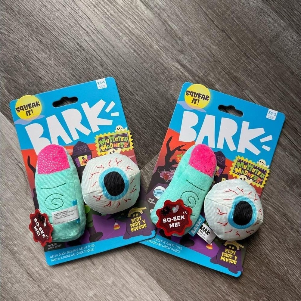BARK Halloween Dog Toy Set XS-S Monster Madness Eyeball Squeaky‎ Plush 2 Pack